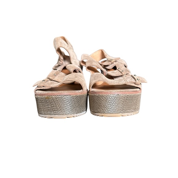 Donald J. Pliner Tan and Gold Wedge Sandals - Picture 3 of 5